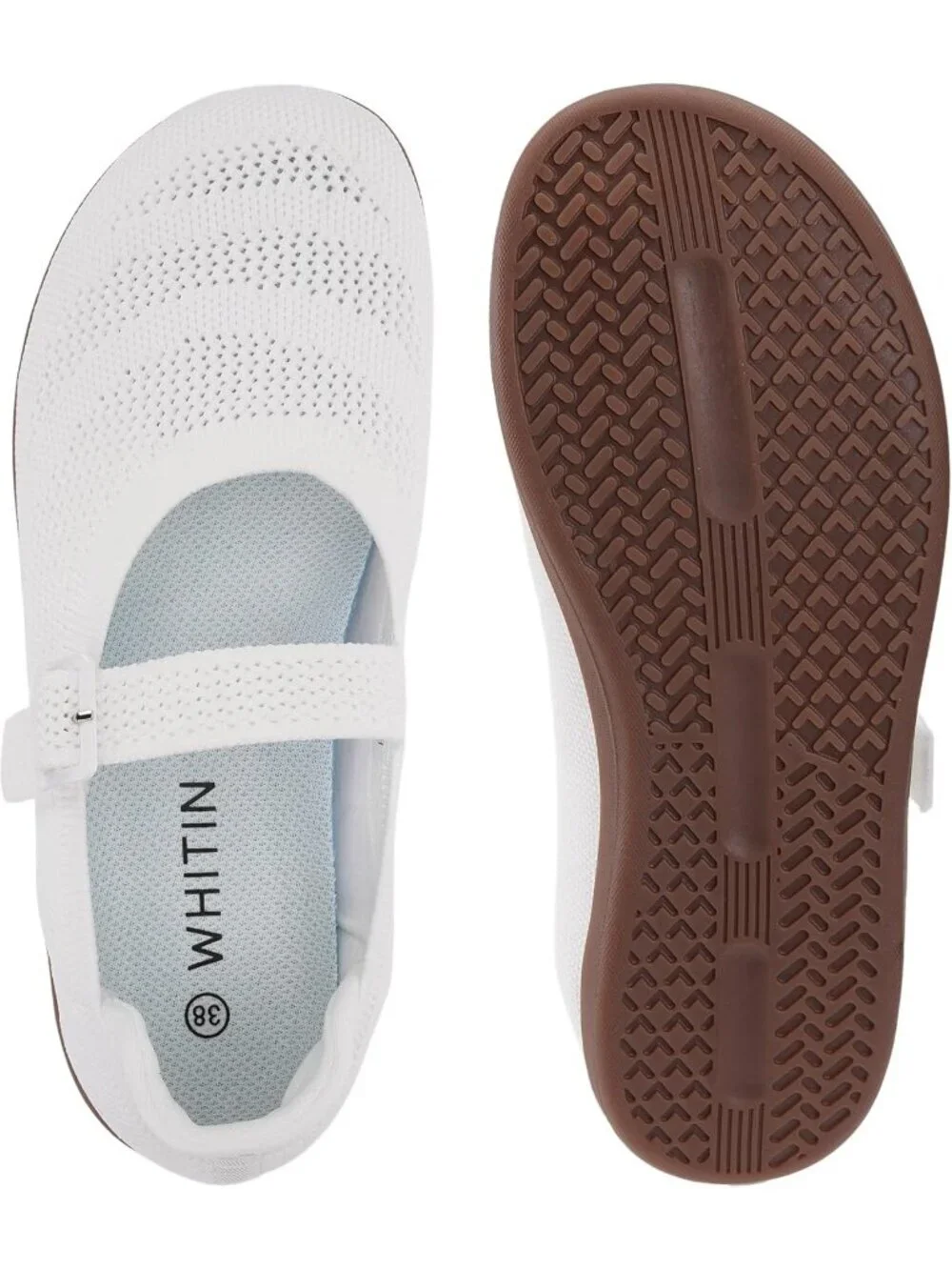 Women's White Barefoot Mary Jane Flats Knit Adjustable Straps Shoes